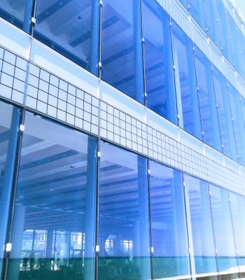 Blue building with glass windows